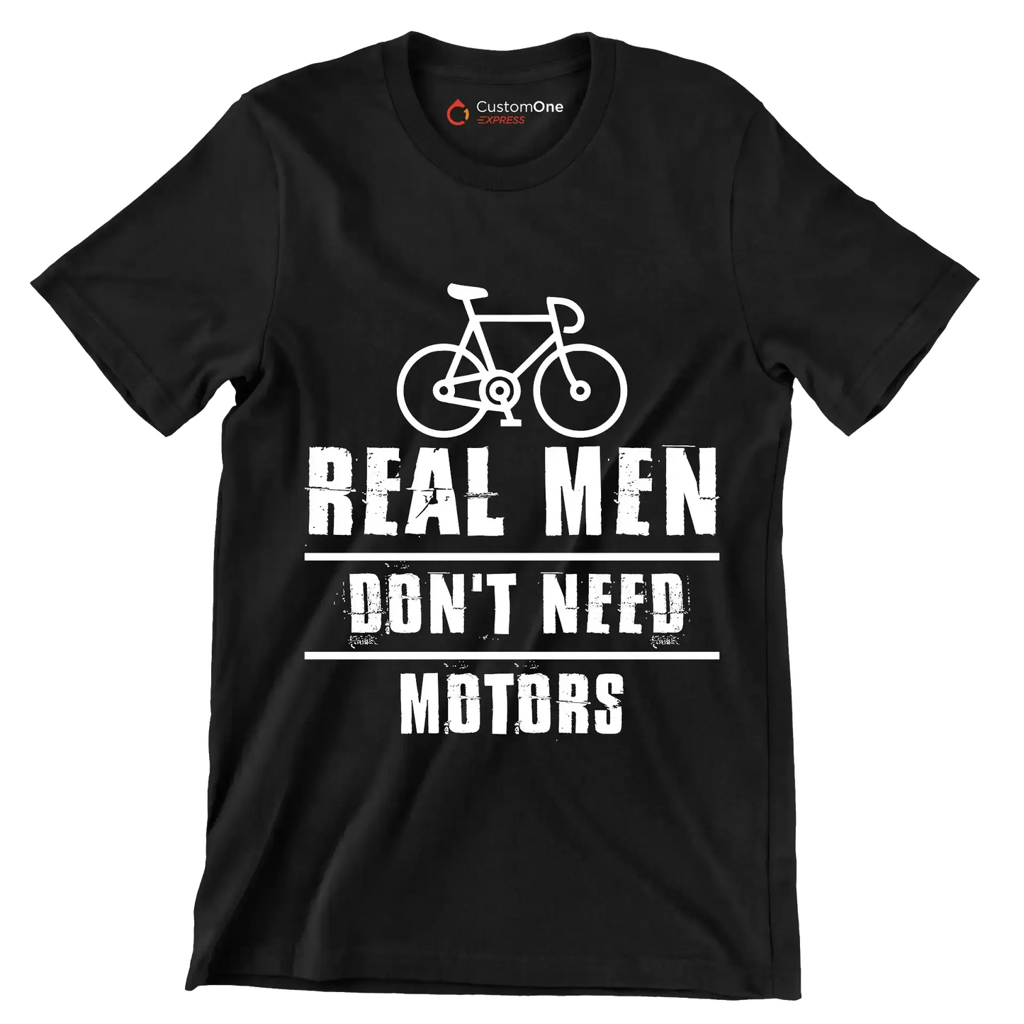 REAL MEN DON'T NEED MOTORS - Bicycle Themed T-Shirt-Black-S-Custom One Express