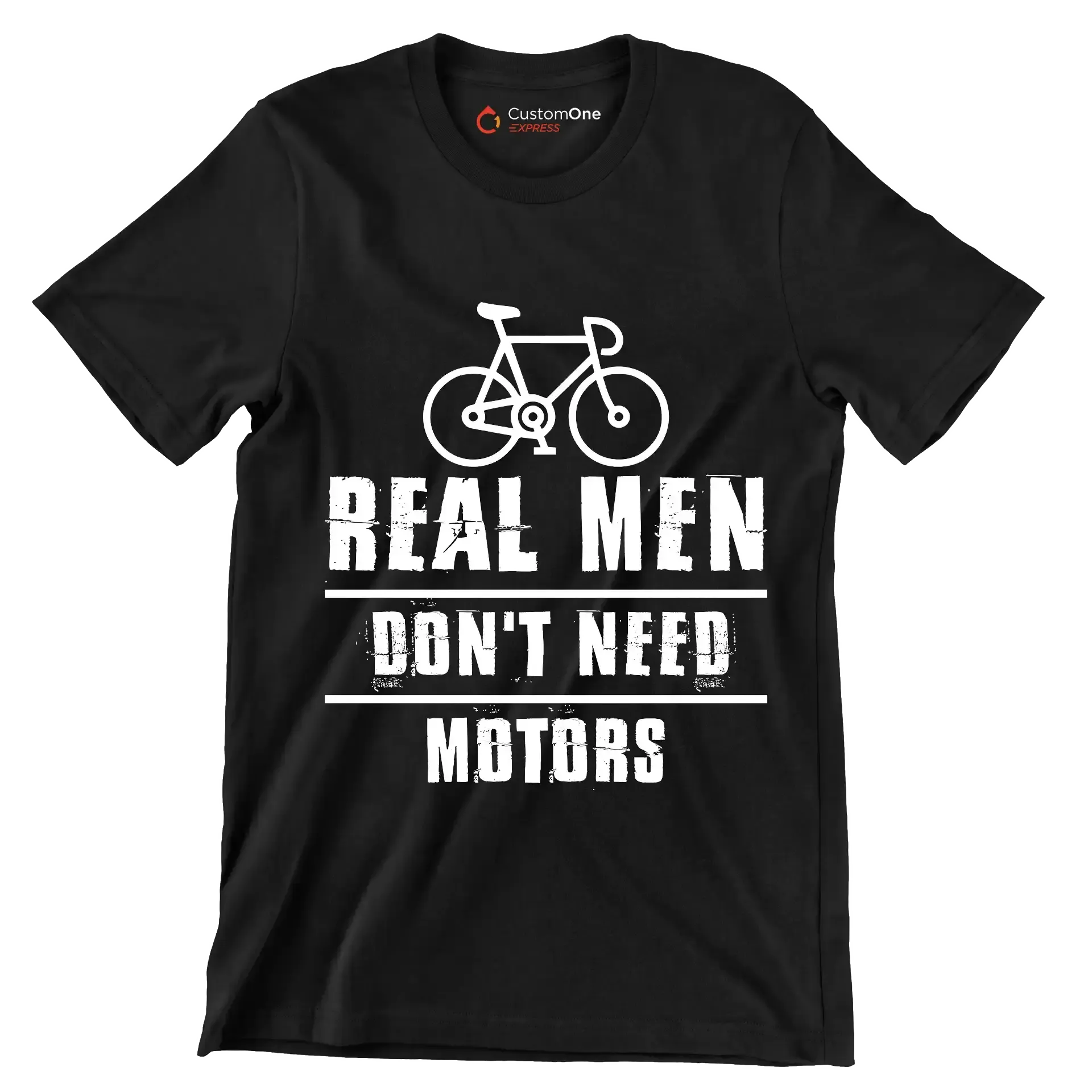 REAL MEN DON'T NEED MOTORS - Bicycle Themed T-Shirt-Black-S-Custom One Express