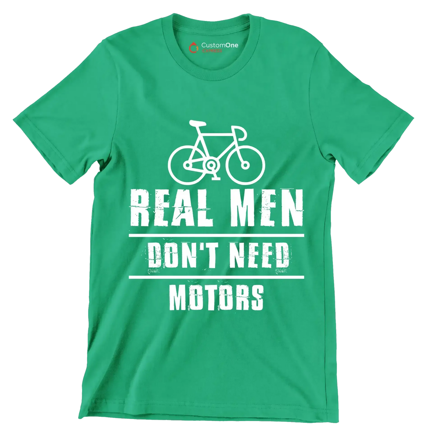 REAL MEN DON'T NEED MOTORS - Bicycle Themed T-Shirt-Green-S-Custom One Express