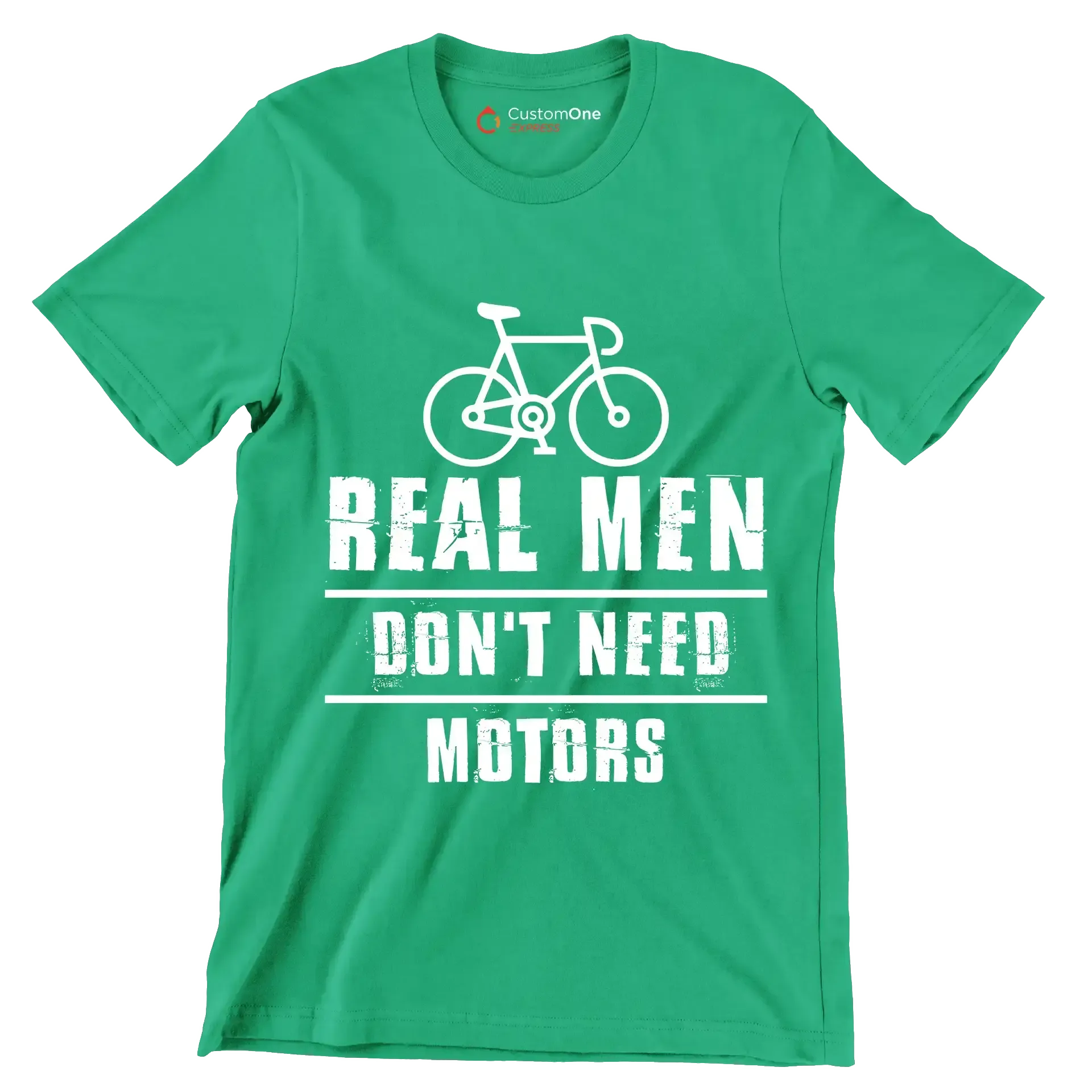 REAL MEN DON'T NEED MOTORS - Bicycle Themed T-Shirt-Green-S-Custom One Express