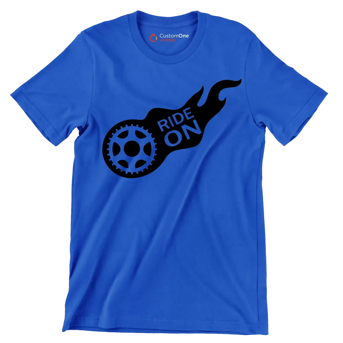 RIDE ON - Bicycle Themed T-Shirt-Blue-S-Custom One Express