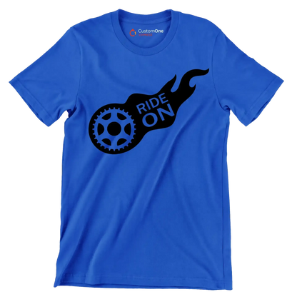 RIDE ON - Bicycle Themed T-Shirt-Blue-S-Custom One Express
