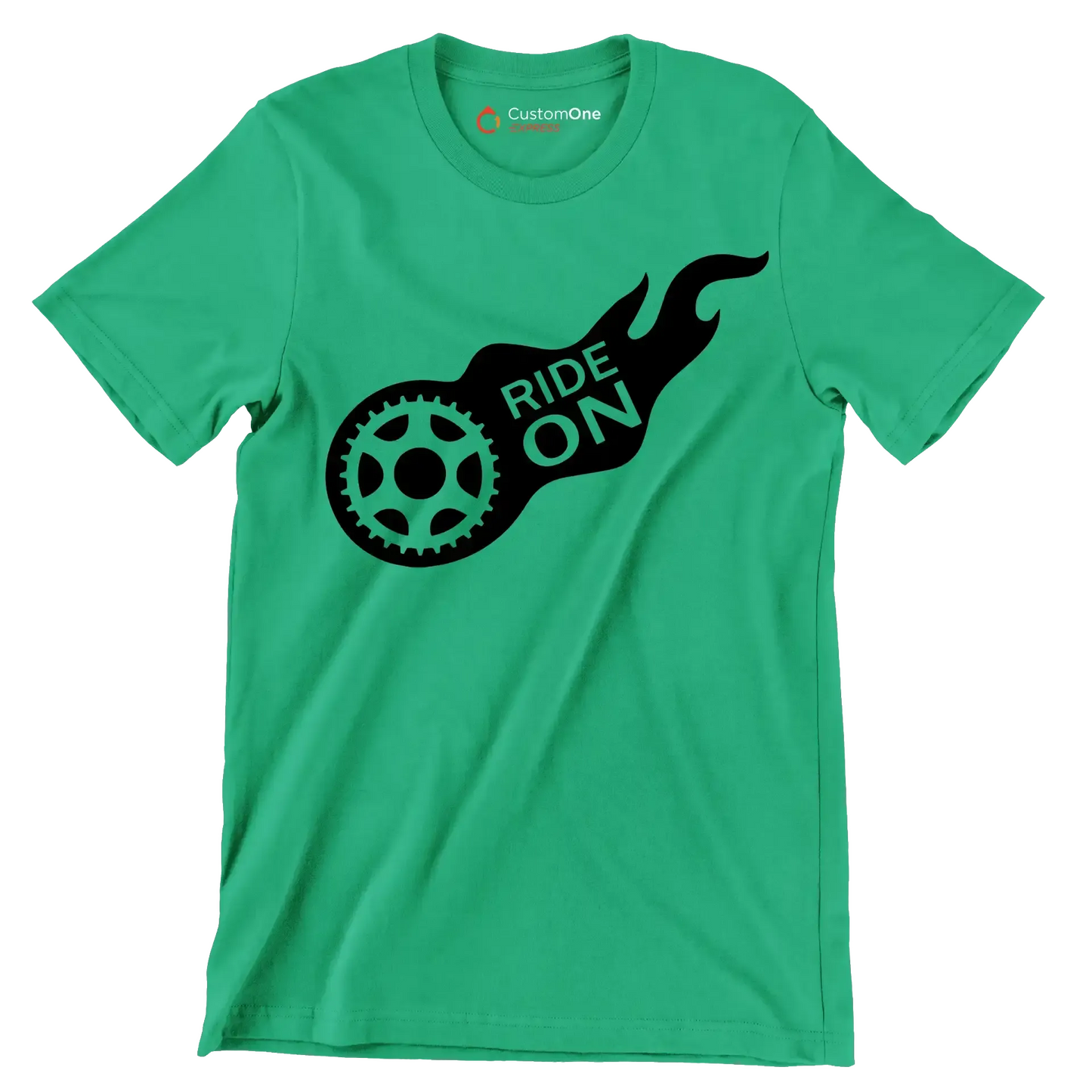 RIDE ON - Bicycle Themed T-Shirt-Green-S-Custom One Express