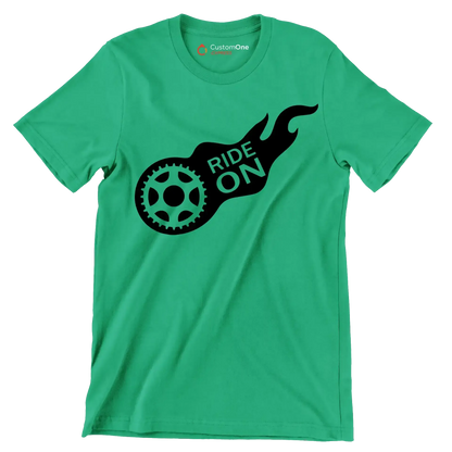 RIDE ON - Bicycle Themed T-Shirt-Green-S-Custom One Express