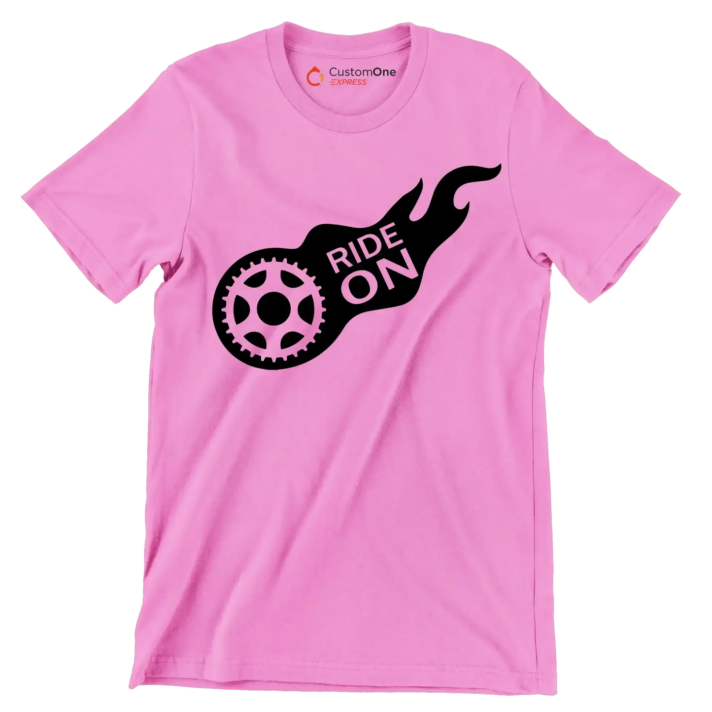 RIDE ON - Bicycle Themed T-Shirt-Pink-S-Custom One Express
