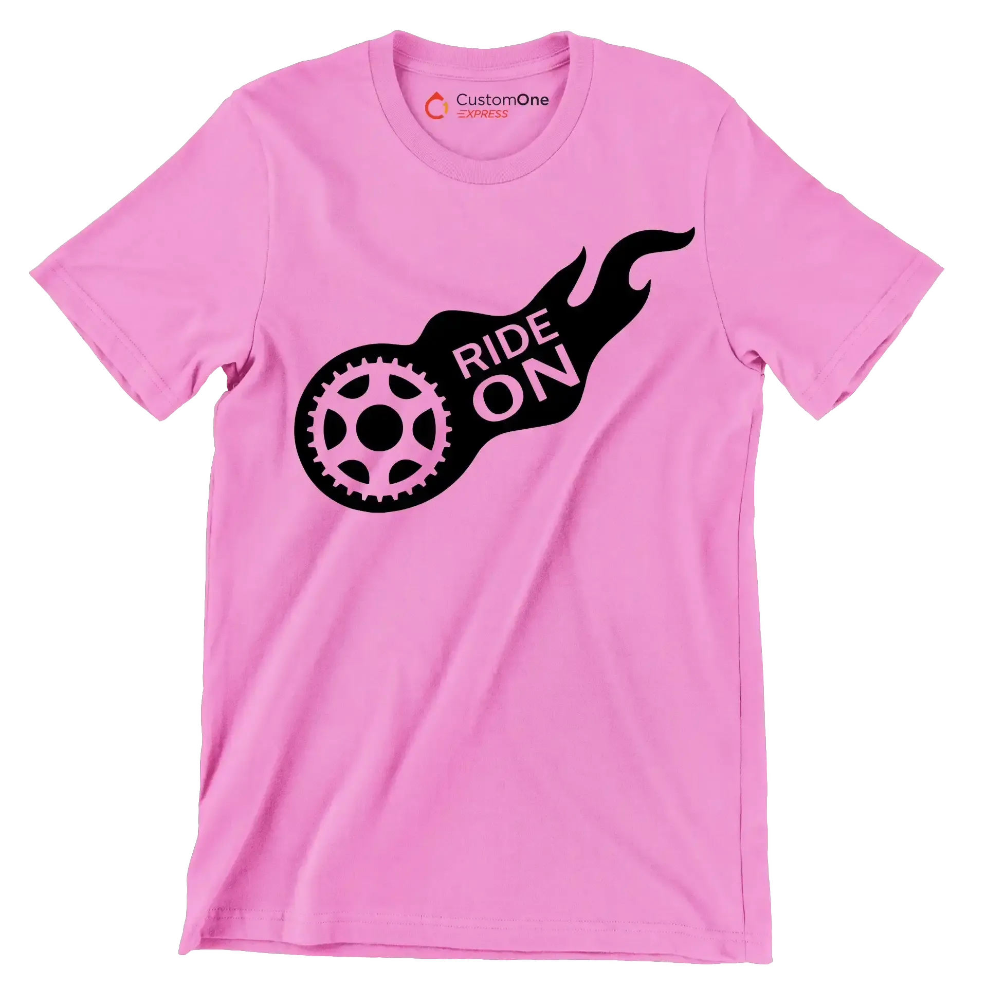RIDE ON - Bicycle Themed T-Shirt-Pink-S-Custom One Express