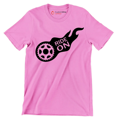 RIDE ON - Bicycle Themed T-Shirt-Pink-S-Custom One Express