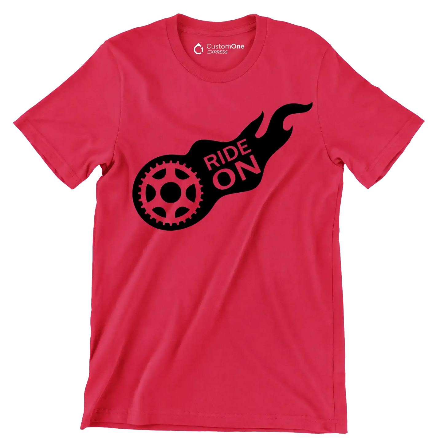 RIDE ON - Bicycle Themed T-Shirt-Red-S-Custom One Express