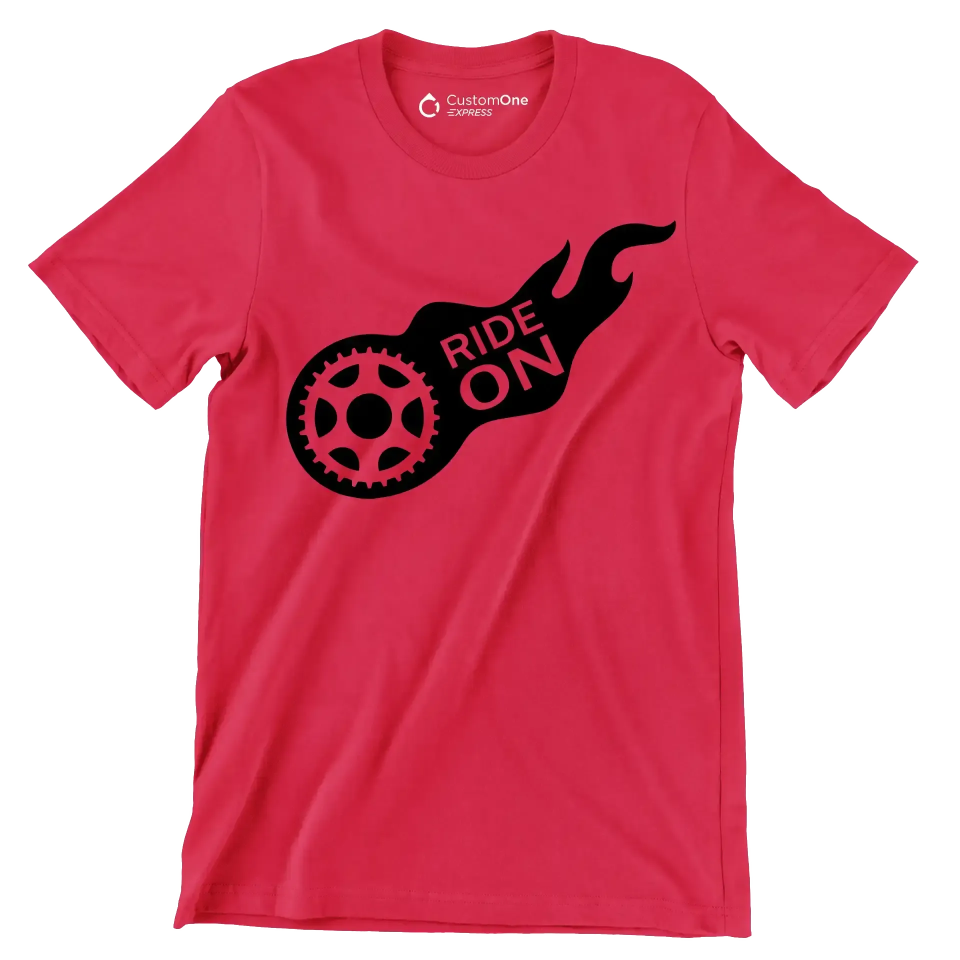 RIDE ON - Bicycle Themed T-Shirt-Red-S-Custom One Express