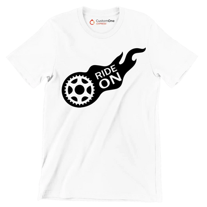 RIDE ON - Bicycle Themed T-Shirt-White-S-Custom One Express