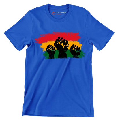 Raised Fists Pan African Flag - Martin Luther King T-Shirt-Blue-S-Custom One Express