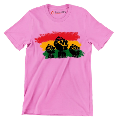 Raised Fists Pan African Flag - Martin Luther King T-Shirt-Pink-S-Custom One Express
