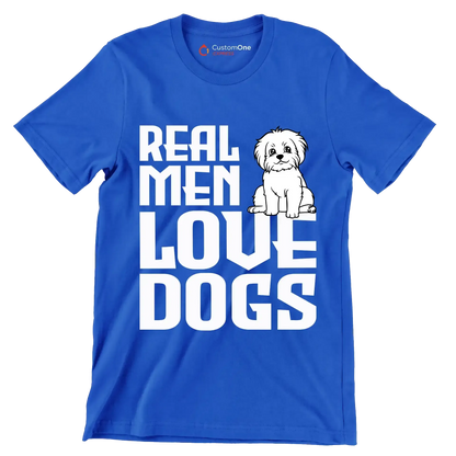 Real men love dogs - Dog Themed T-Shirt-Blue-S-Custom One Express