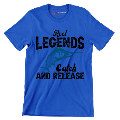 Reel legends catch and release - Fishing Themed T-Shirt-Blue-S-Custom One Express