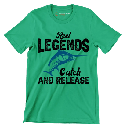 Reel legends catch and release - Fishing Themed T-Shirt-Green-S-Custom One Express
