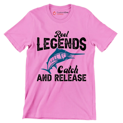 Reel legends catch and release - Fishing Themed T-Shirt-Pink-S-Custom One Express