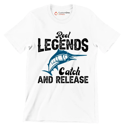 Reel legends catch and release - Fishing Themed T-Shirt-White-S-Custom One Express