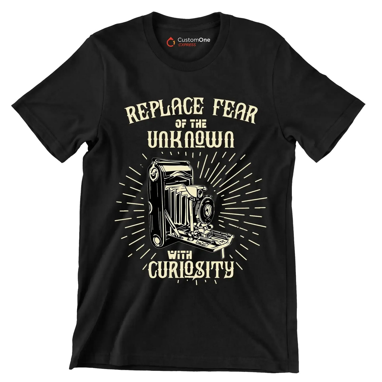 Replace Fear Of The Unknown With Curiosity - Motivational Themed T-Shirt-Black-S-Custom One Express