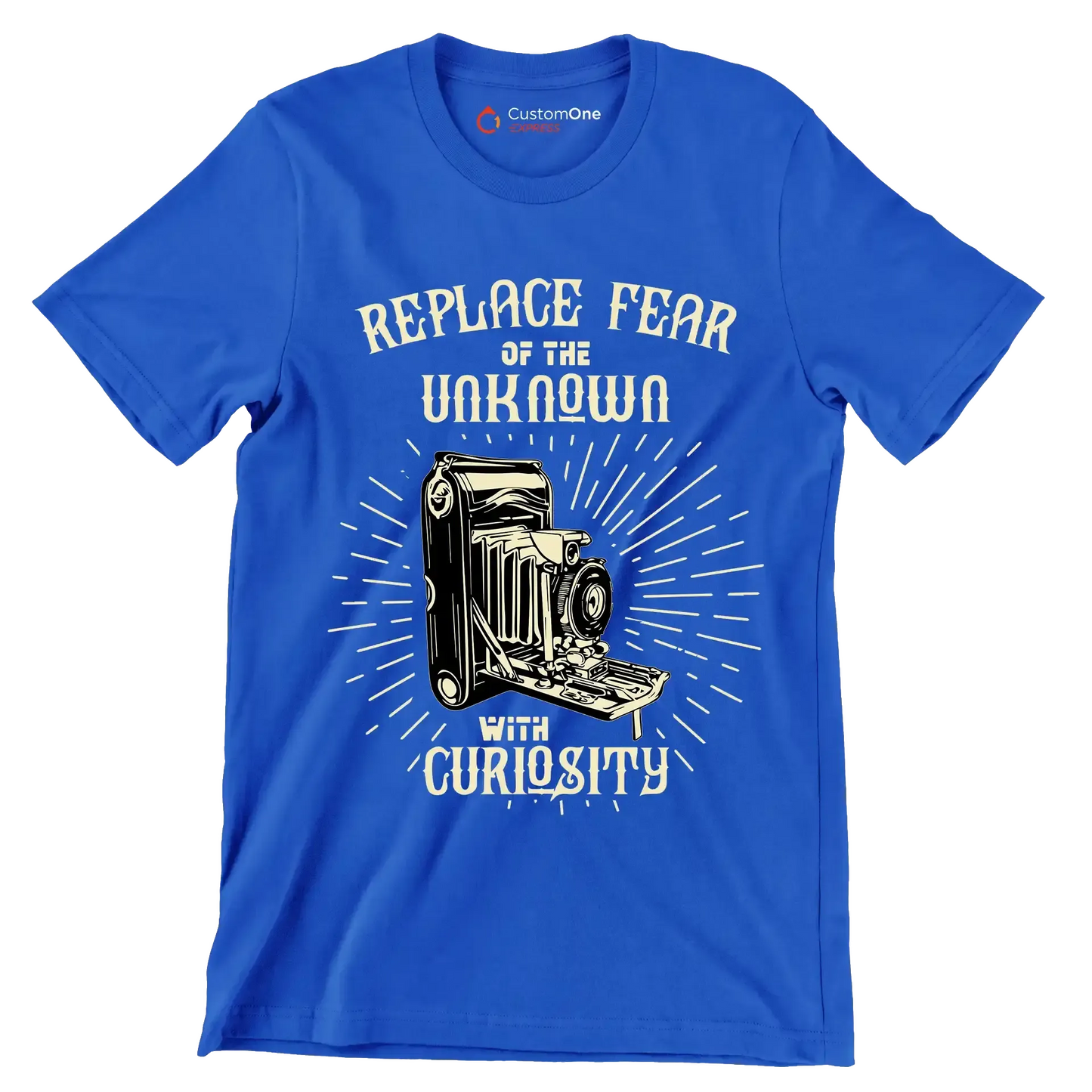 Replace Fear Of The Unknown With Curiosity - Motivational Themed T-Shirt-Blue-S-Custom One Express