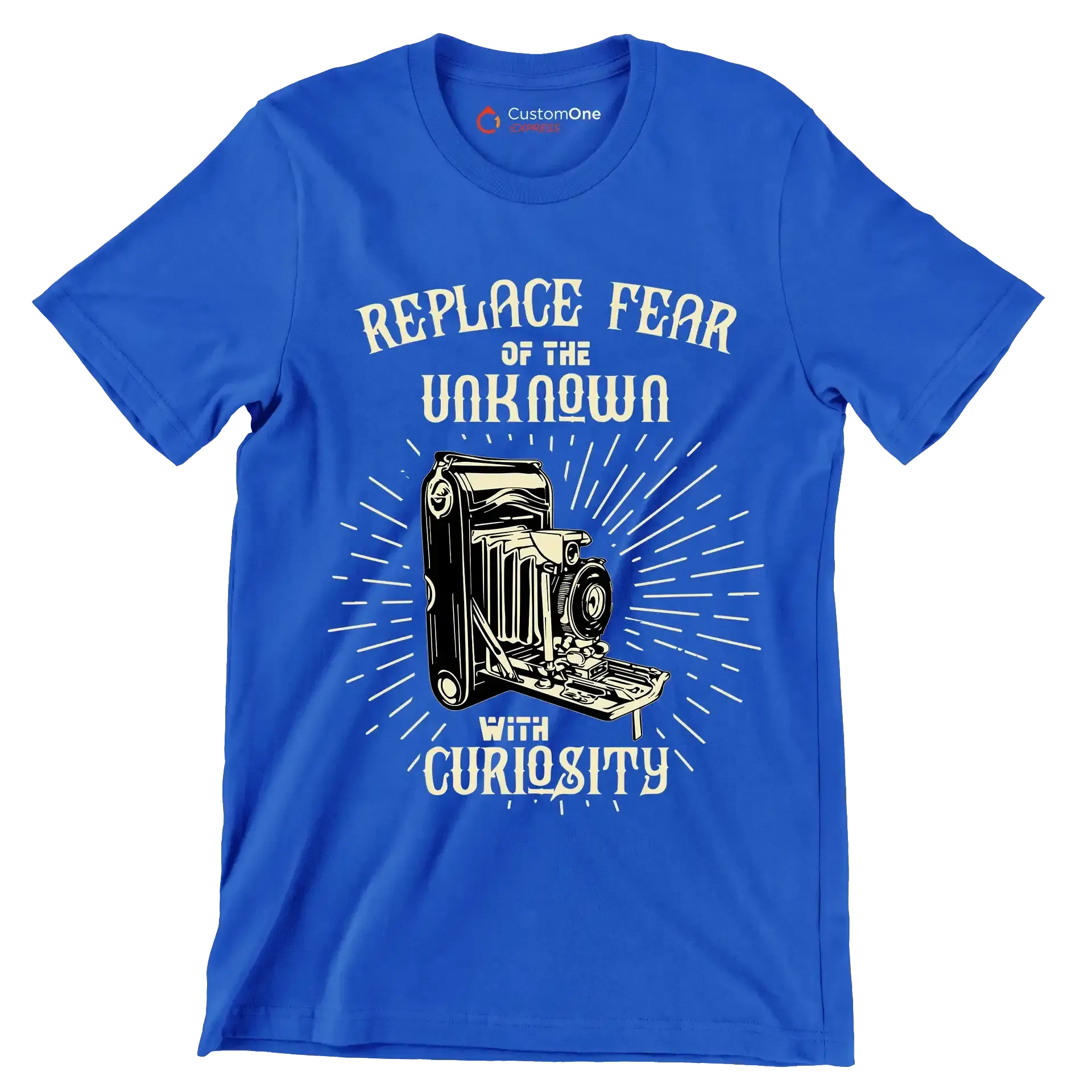 Replace Fear Of The Unknown With Curiosity - Motivational Themed T-Shirt-Blue-S-Custom One Express