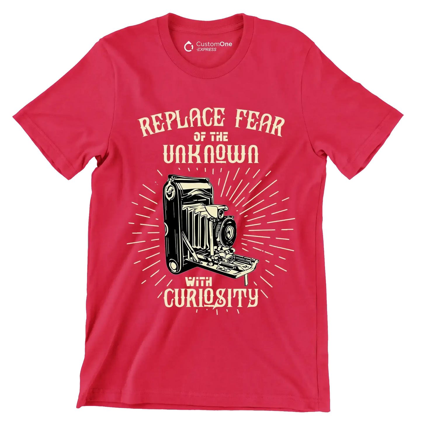 Replace Fear Of The Unknown With Curiosity - Motivational Themed T-Shirt-Red-S-Custom One Express