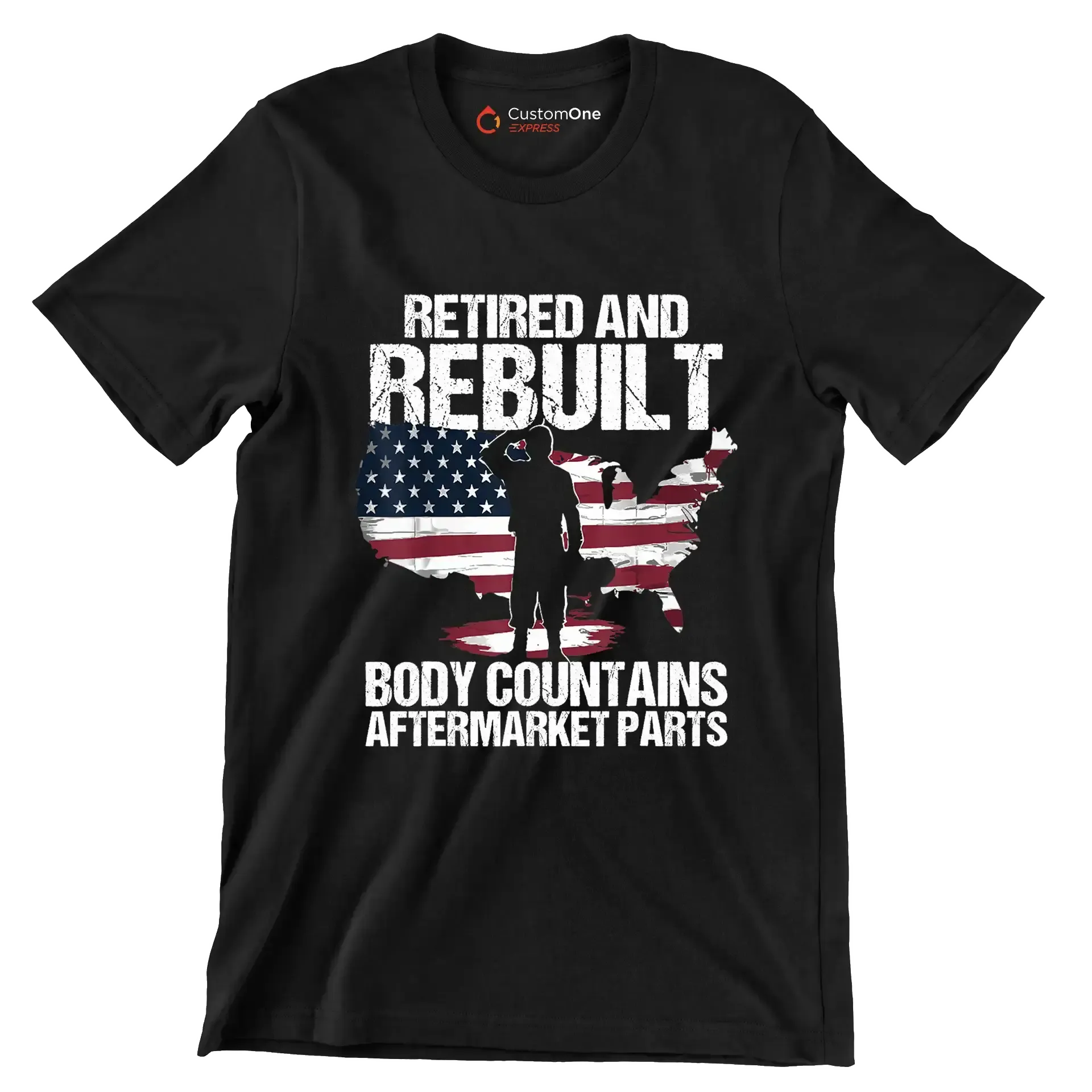 Retired and rebuilt body contains aftermarket parts - Retirement Themed T-Shirt-Black-S-Custom One Express