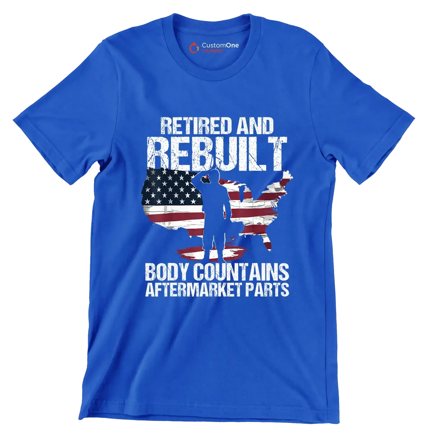 Retired and rebuilt body contains aftermarket parts - Retirement Themed T-Shirt-Blue-S-Custom One Express