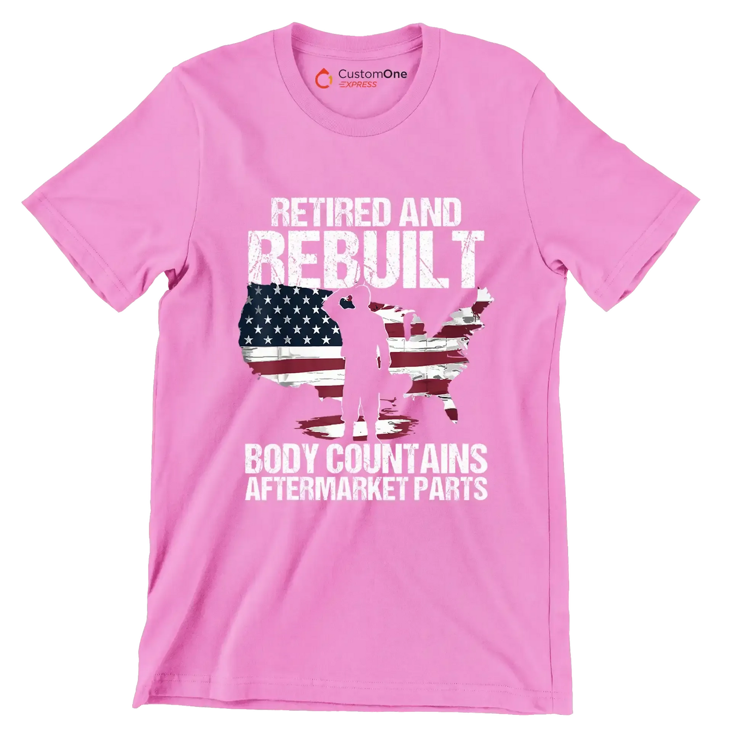 Retired and rebuilt body contains aftermarket parts - Retirement Themed T-Shirt-Pink-S-Custom One Express