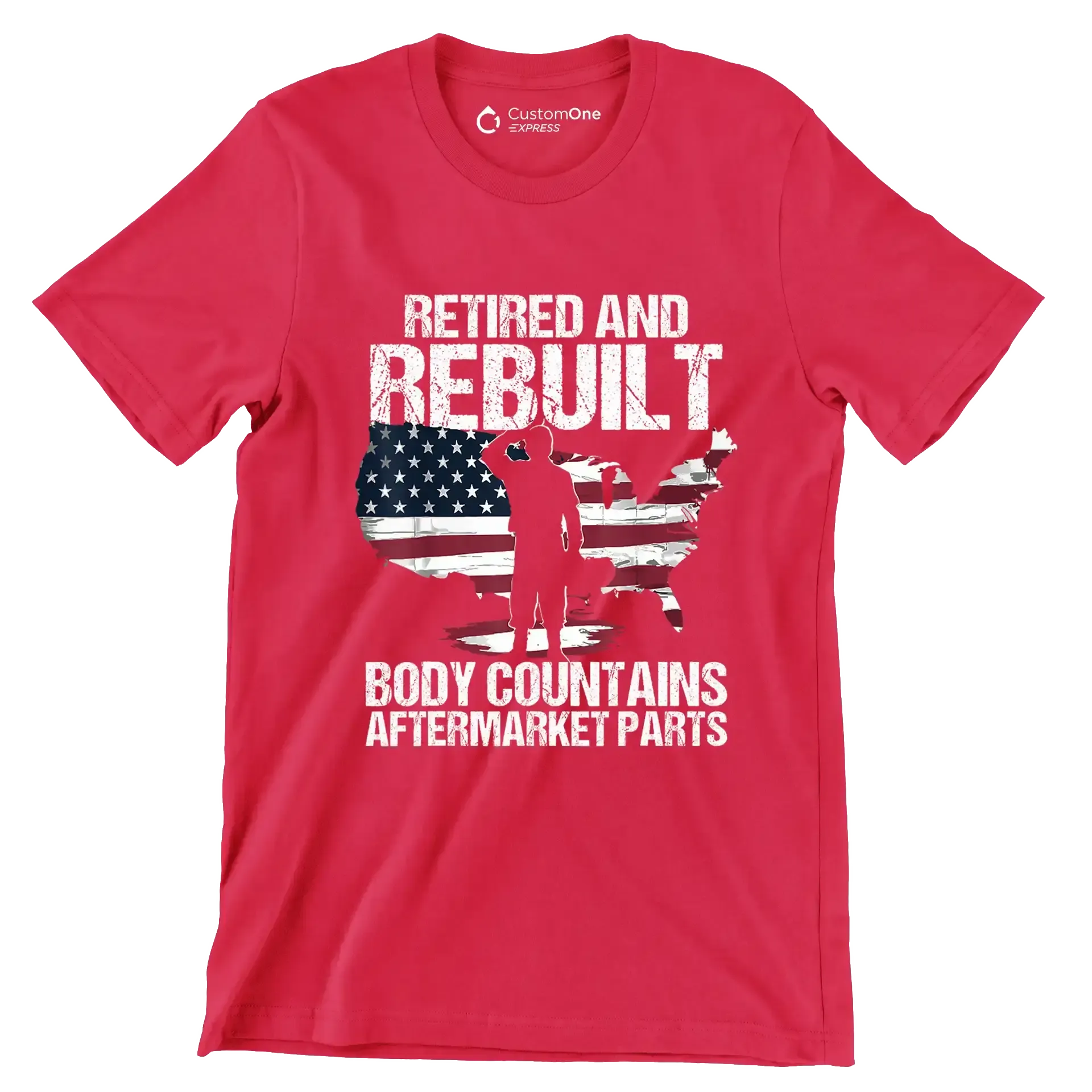 Retired and rebuilt body contains aftermarket parts - Retirement Themed T-Shirt-Red-S-Custom One Express