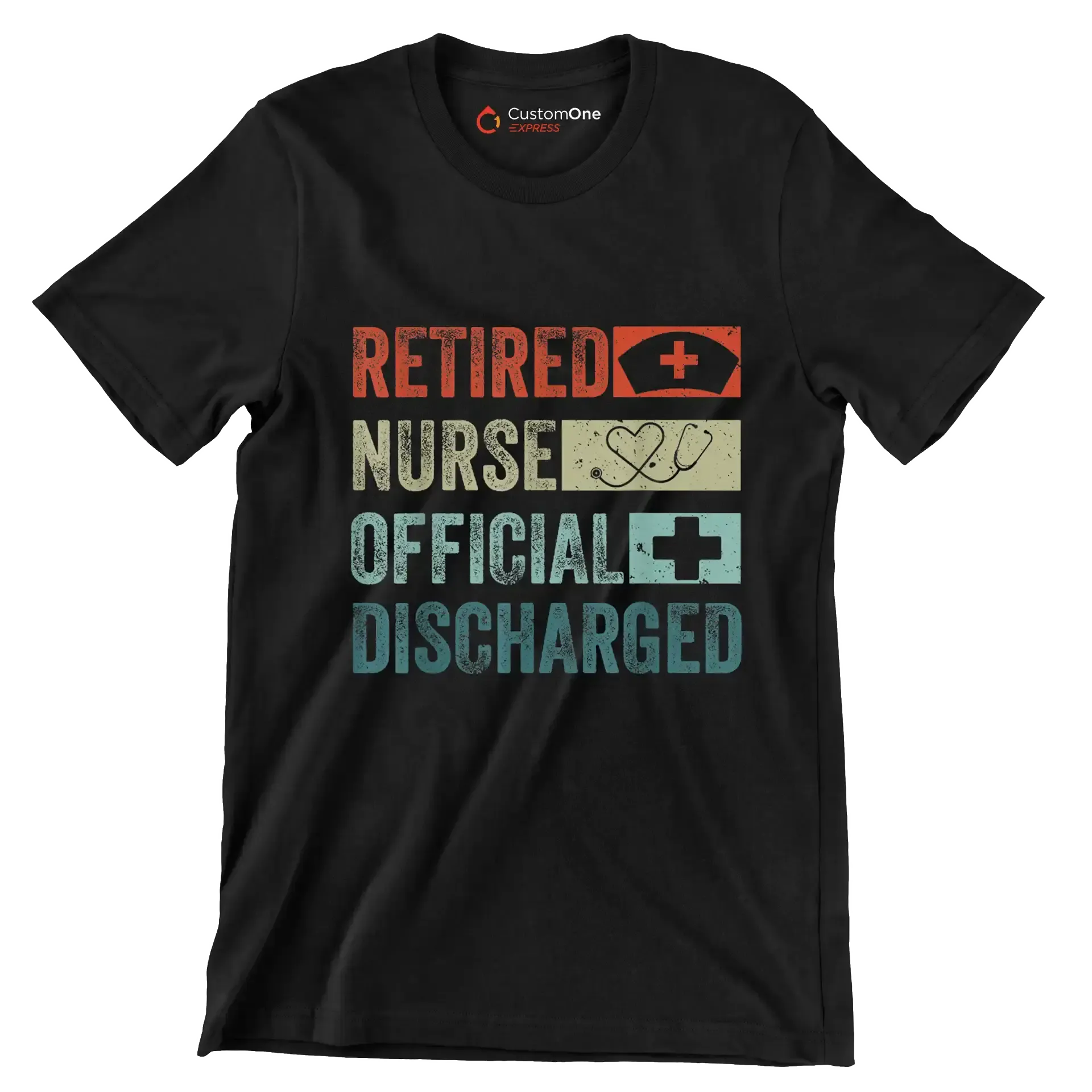 Retired nurse official discharged - Retirement Themed T-Shirt-Black-S-Custom One Express