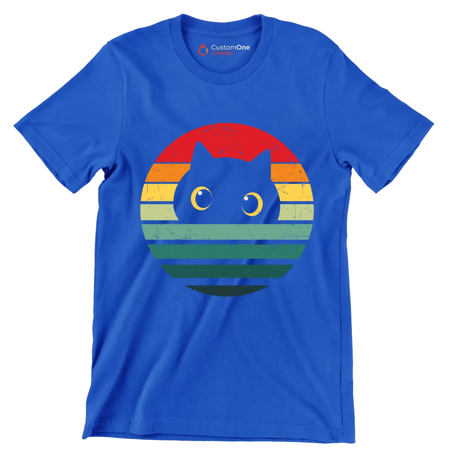 Retro Cat Vintage Cat - Cat Themed T-Shirt-Blue-S-Custom One Express
