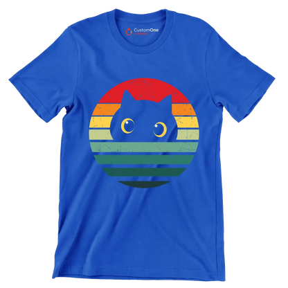 Retro Cat Vintage Cat - Cat Themed T-Shirt-Blue-S-Custom One Express