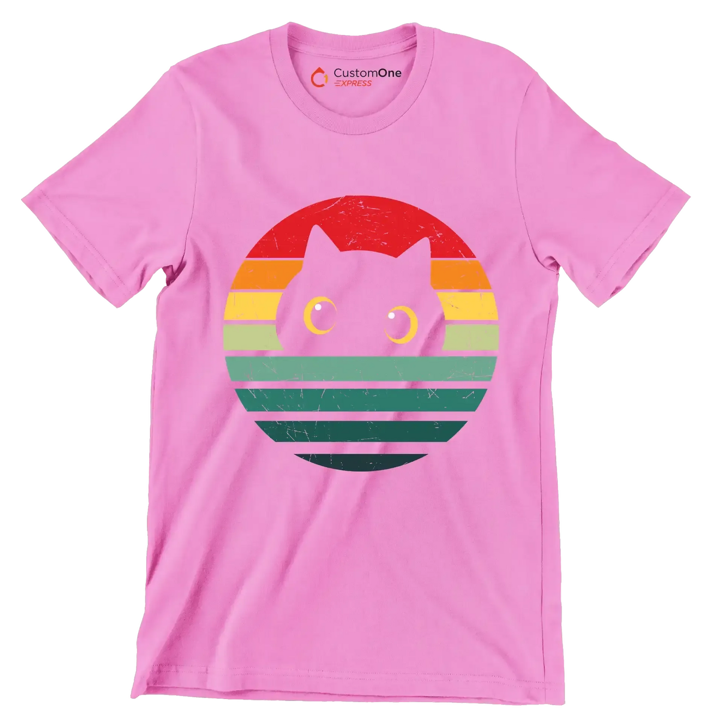Retro Cat Vintage Cat - Cat Themed T-Shirt-Pink-S-Custom One Express