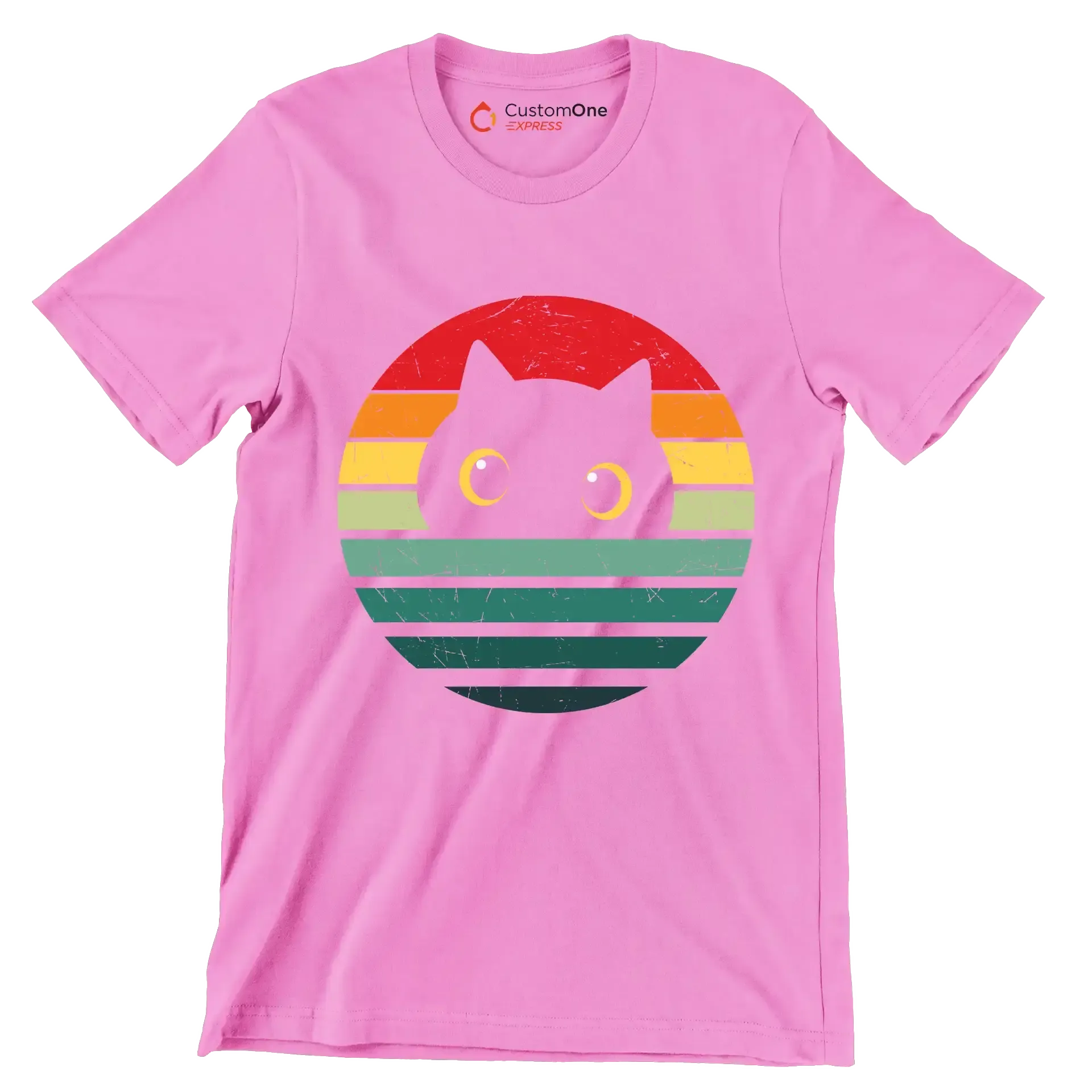 Retro Cat Vintage Cat - Cat Themed T-Shirt-Pink-S-Custom One Express