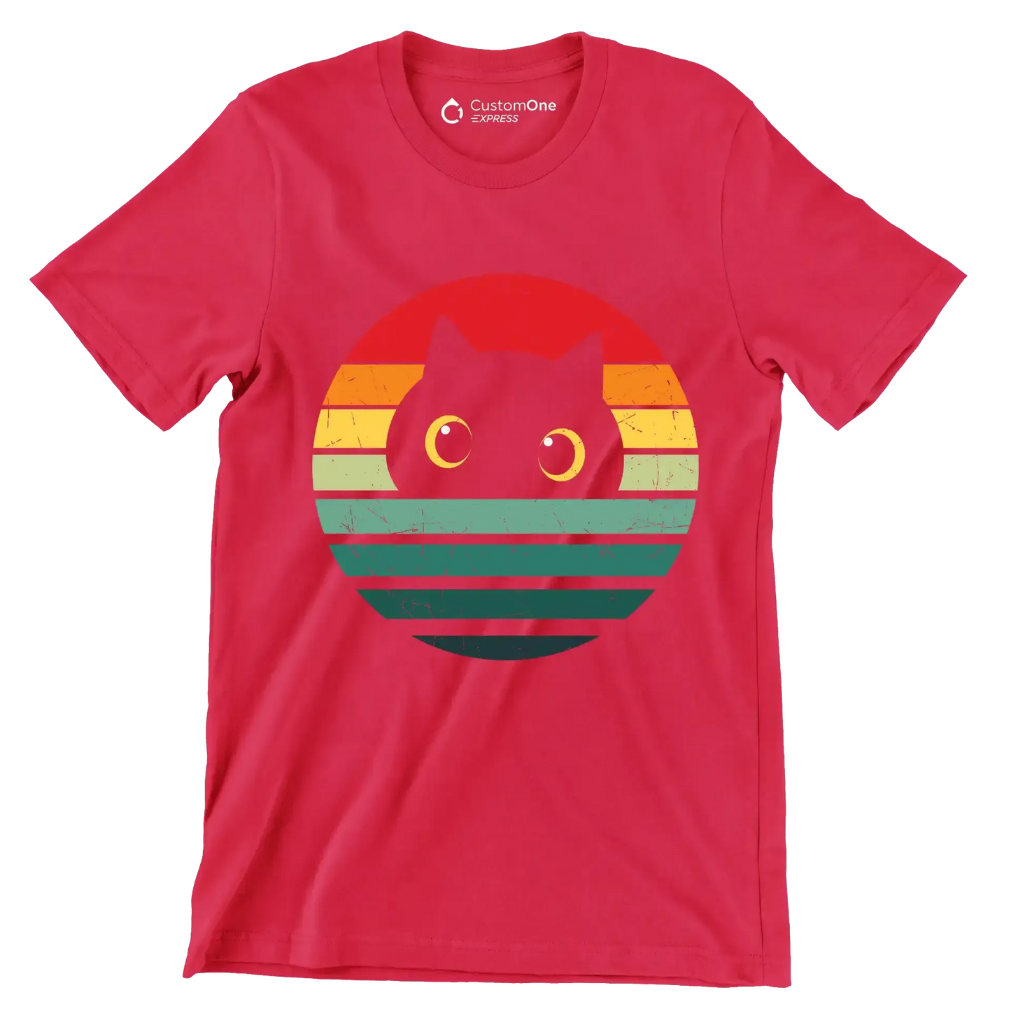 Retro Cat Vintage Cat - Cat Themed T-Shirt-Red-S-Custom One Express