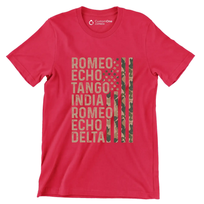 Romeo echo tango india romeo echo delta - Retirement Themed T-Shirt-Red-S-Custom One Express
