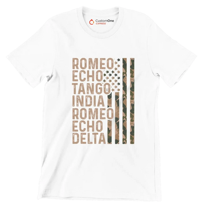 Romeo echo tango india romeo echo delta - Retirement Themed T-Shirt-White-S-Custom One Express