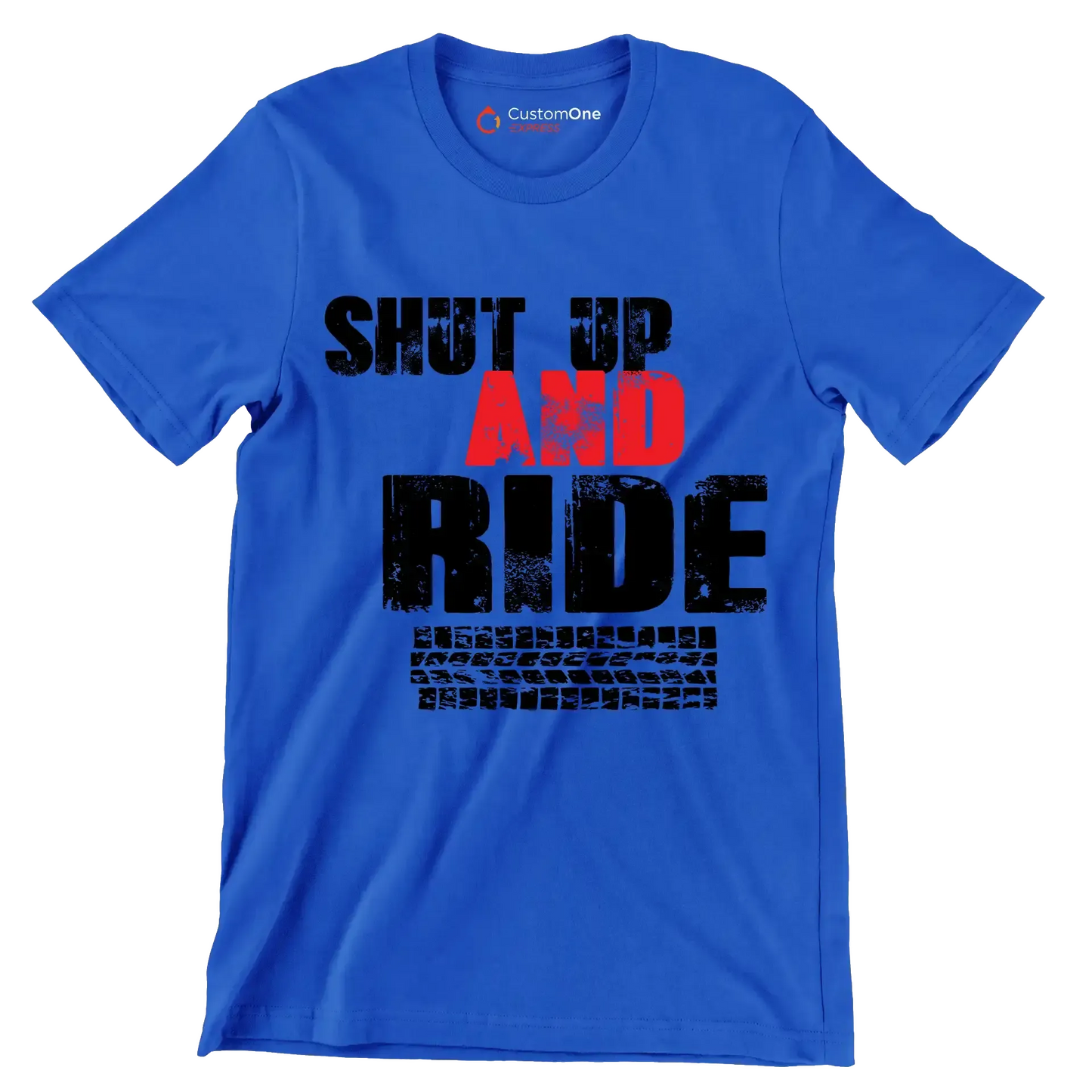 SHUT UP AND RIDE - Bicycle Themed T-Shirt-Blue-S-Custom One Express