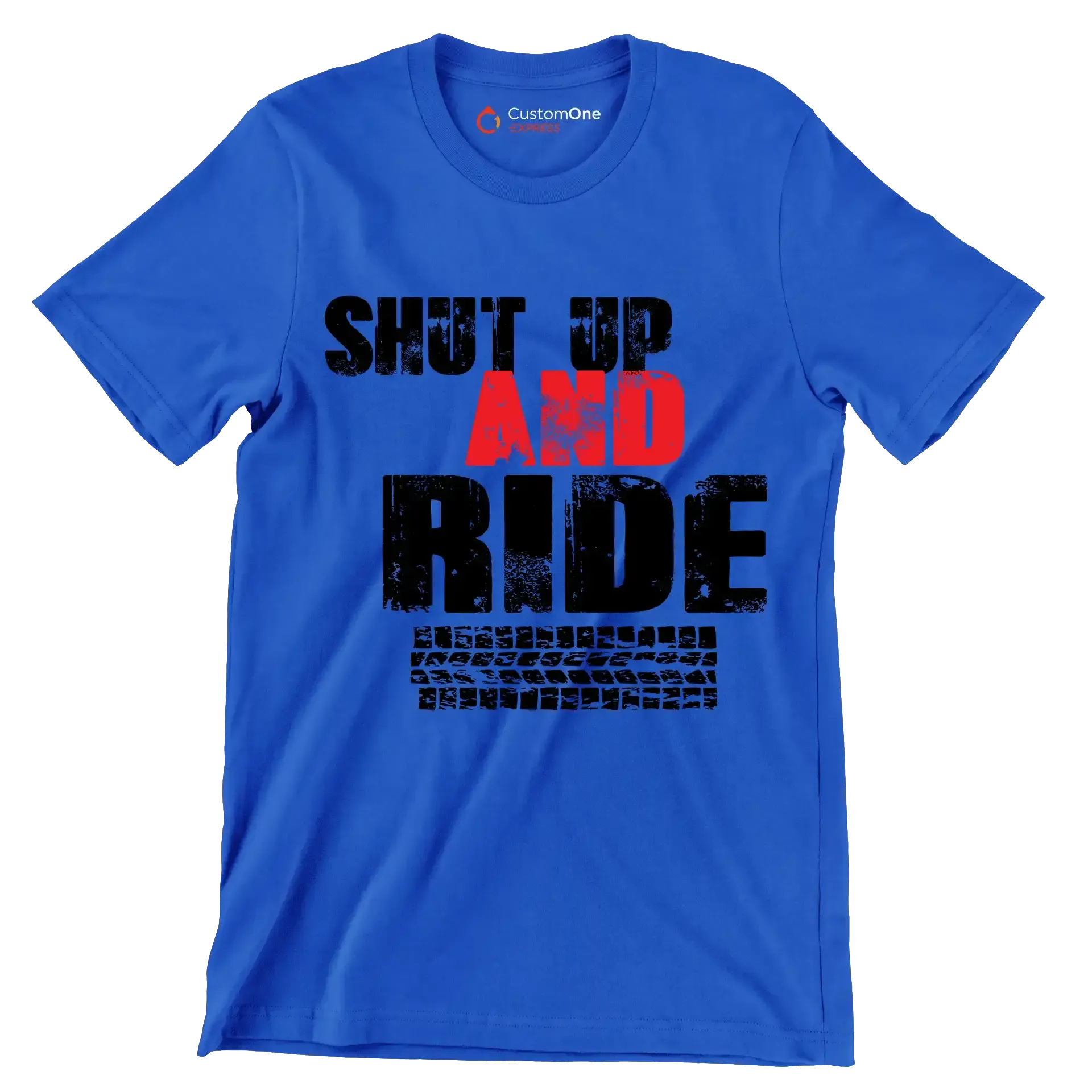 SHUT UP AND RIDE - Bicycle Themed T-Shirt-Blue-S-Custom One Express
