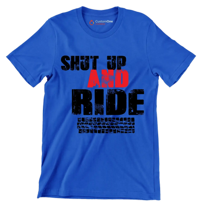 SHUT UP AND RIDE - Bicycle Themed T-Shirt-Blue-S-Custom One Express