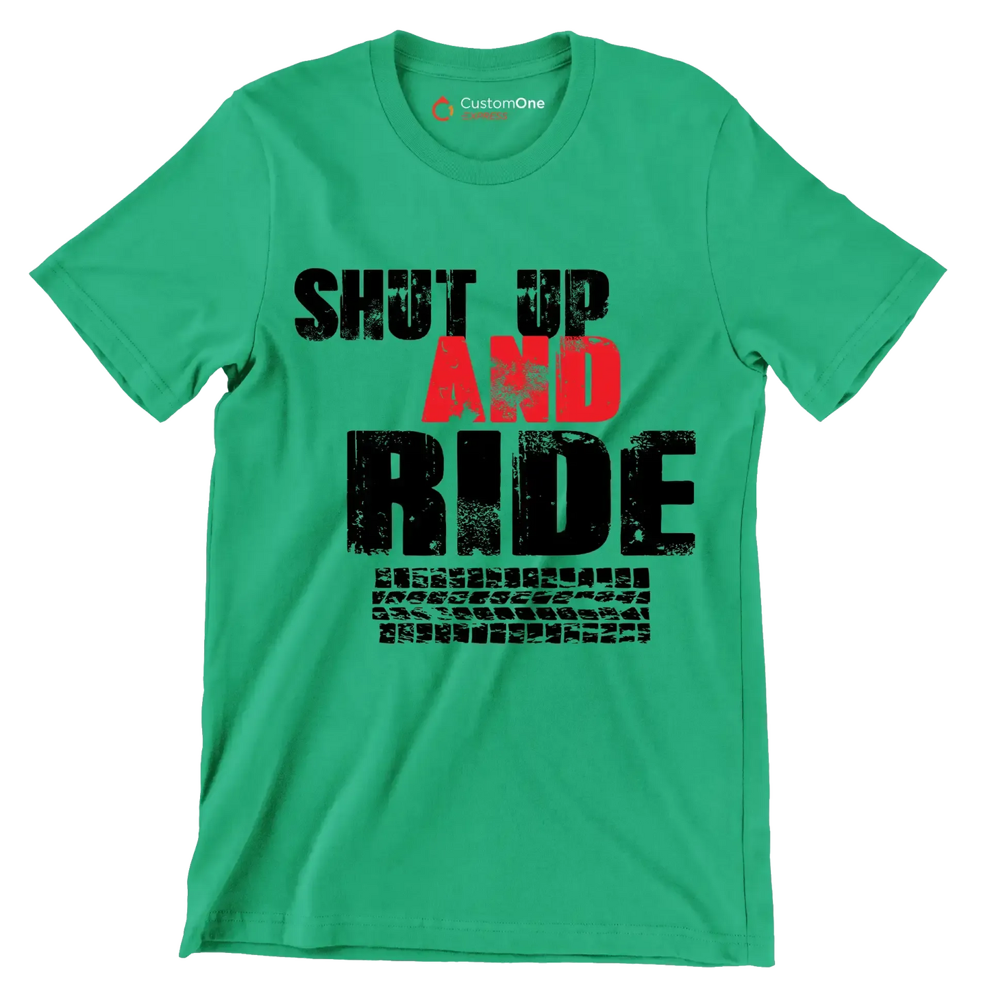 SHUT UP AND RIDE - Bicycle Themed T-Shirt-Green-S-Custom One Express