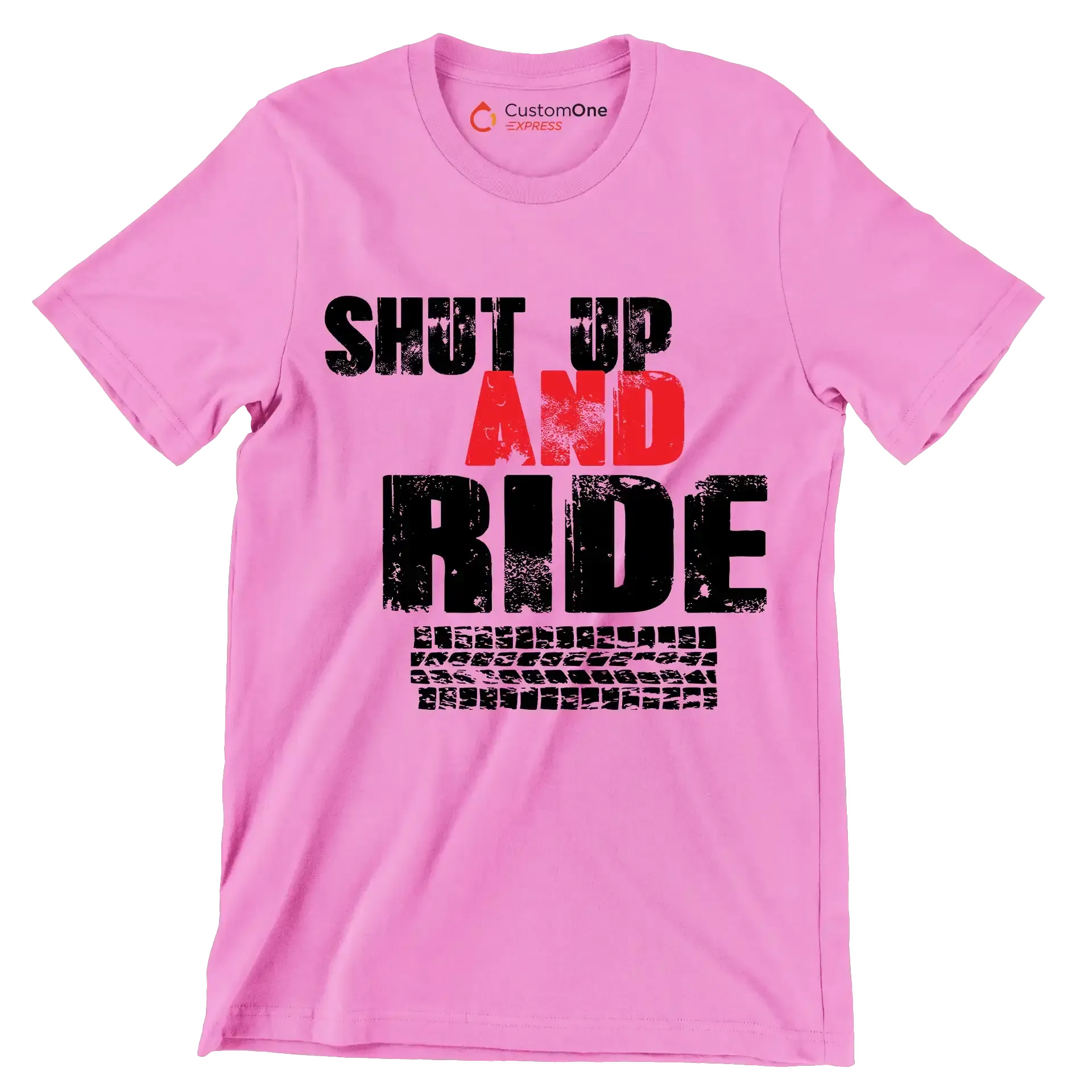 SHUT UP AND RIDE - Bicycle Themed T-Shirt-Pink-S-Custom One Express