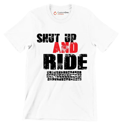 SHUT UP AND RIDE - Bicycle Themed T-Shirt-White-S-Custom One Express