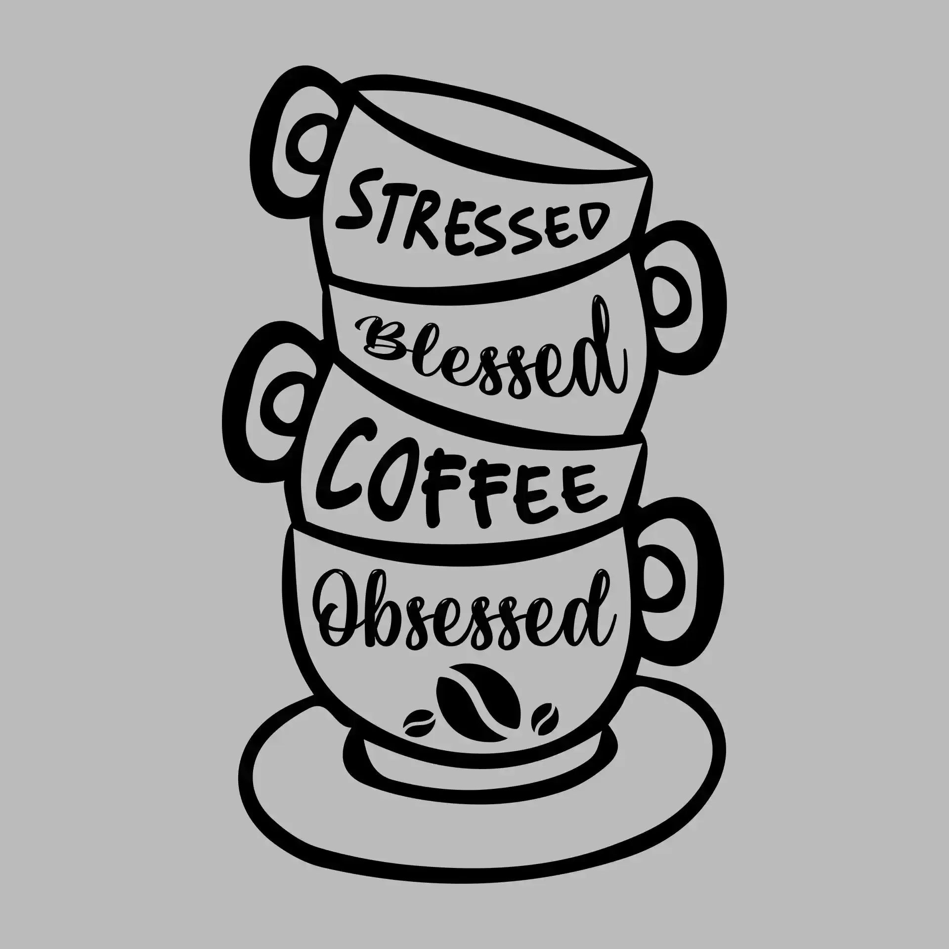 STRESSED BLESSED COFFEE OBSESSED - Coffee Themed T-Shirt-Blue-S-Custom One Express