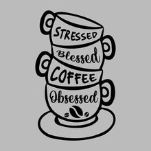 STRESSED BLESSED COFFEE OBSESSED - Coffee Themed T-Shirt-Blue-S-Custom One Express
