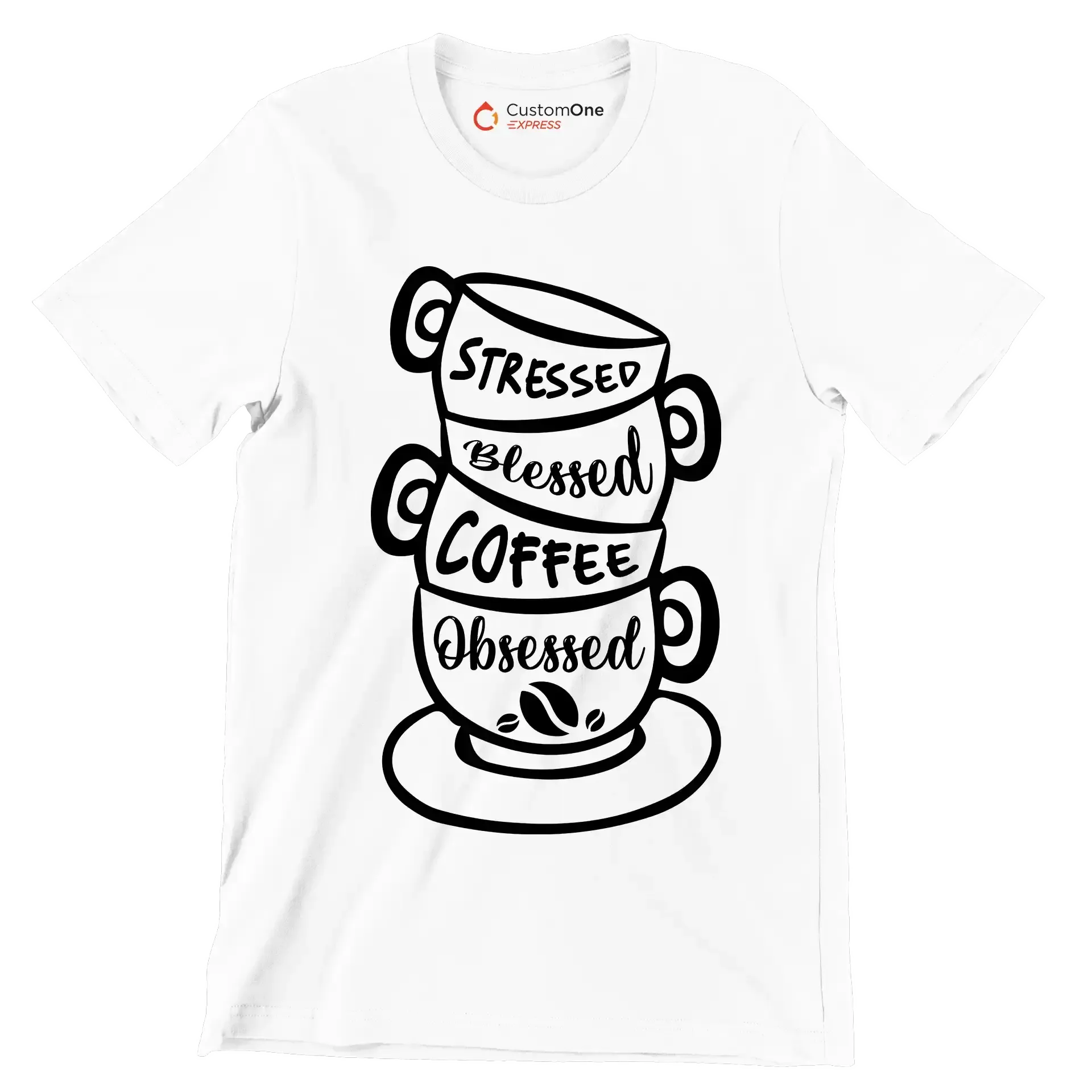 STRESSED BLESSED COFFEE OBSESSED - Coffee Themed T-Shirt-White-S-Custom One Express