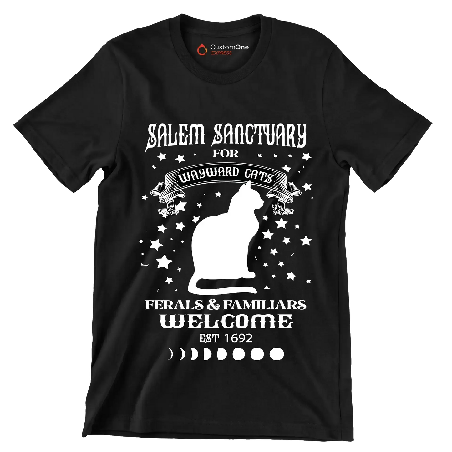 Salem sanctuary for wayward cats ferals & familiars welcome est 1692 - Cat Themed T-Shirt-Black-S-Custom One Express