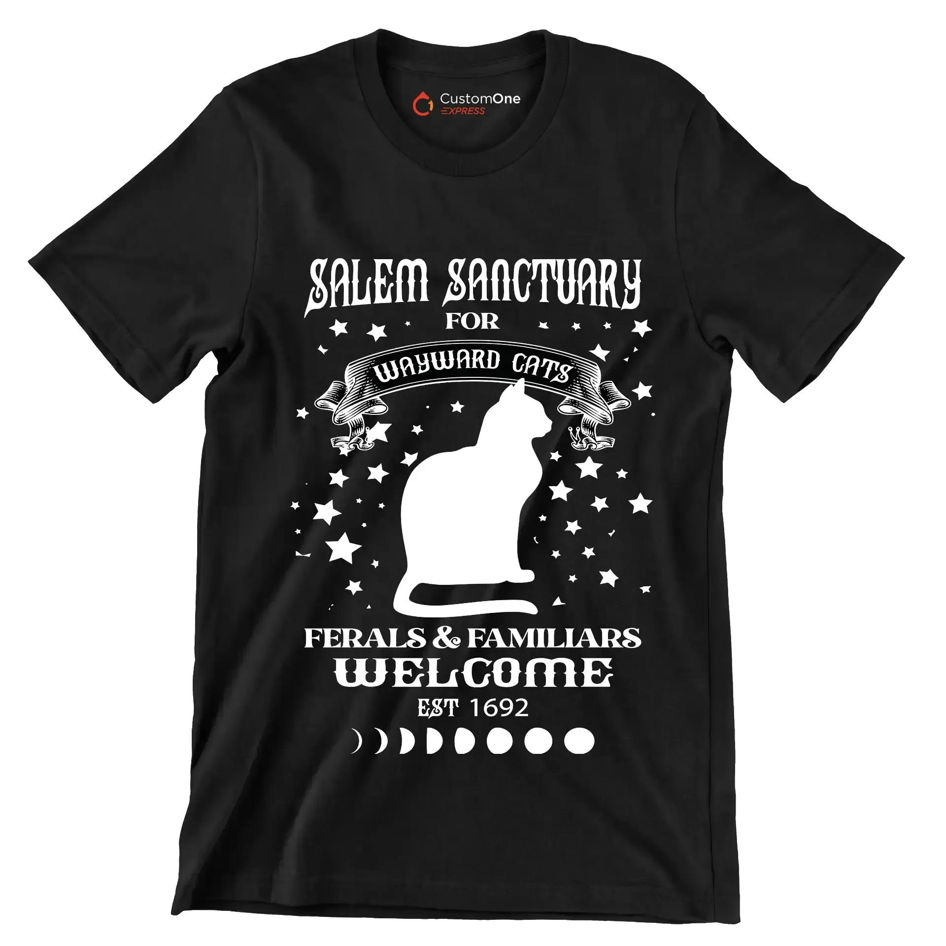 Salem sanctuary for wayward cats ferals & familiars welcome est 1692 - Cat Themed T-Shirt-Black-S-Custom One Express
