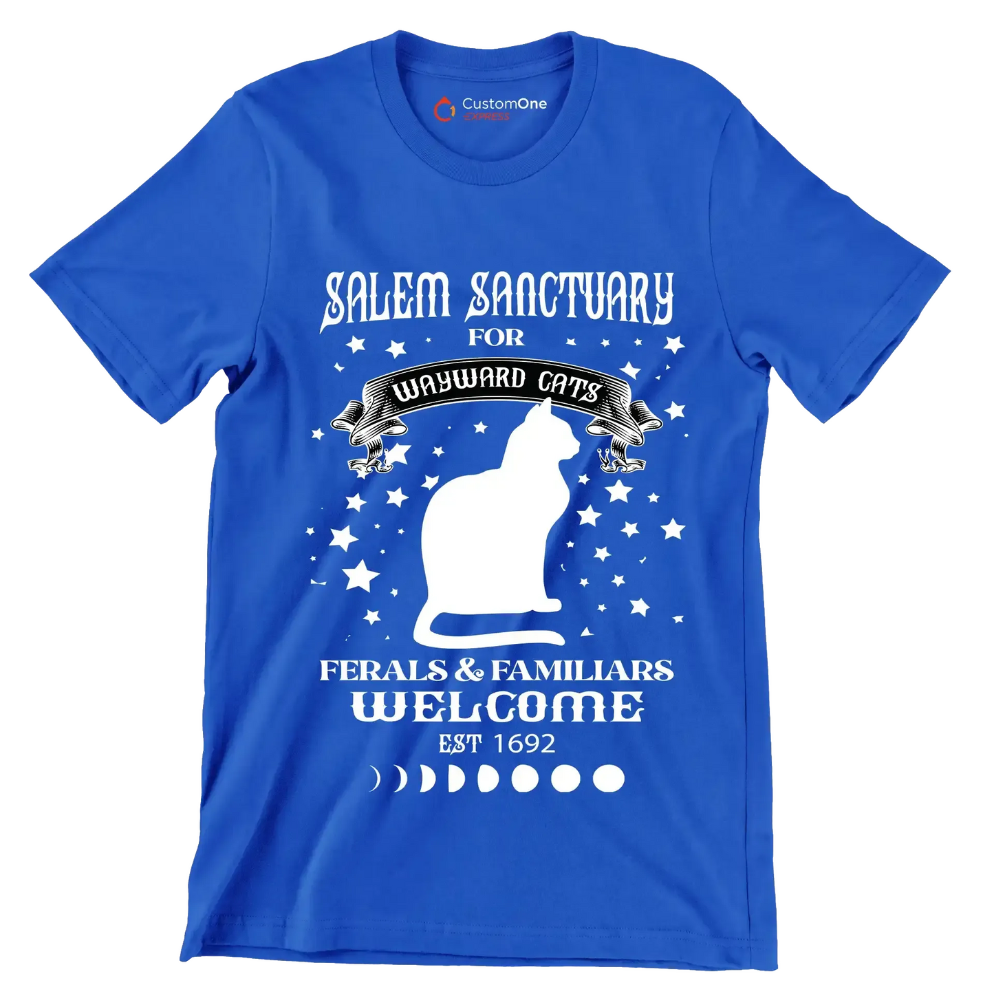 Salem sanctuary for wayward cats ferals & familiars welcome est 1692 - Cat Themed T-Shirt-Blue-S-Custom One Express