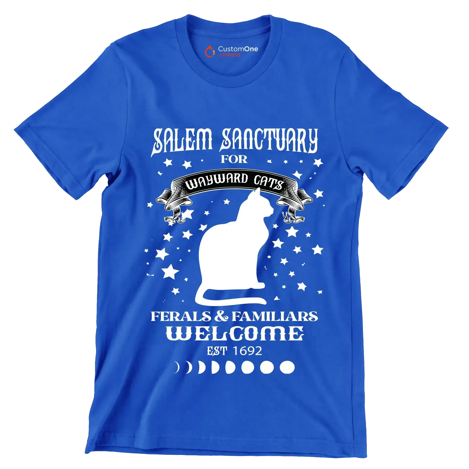 Salem sanctuary for wayward cats ferals & familiars welcome est 1692 - Cat Themed T-Shirt-Blue-S-Custom One Express